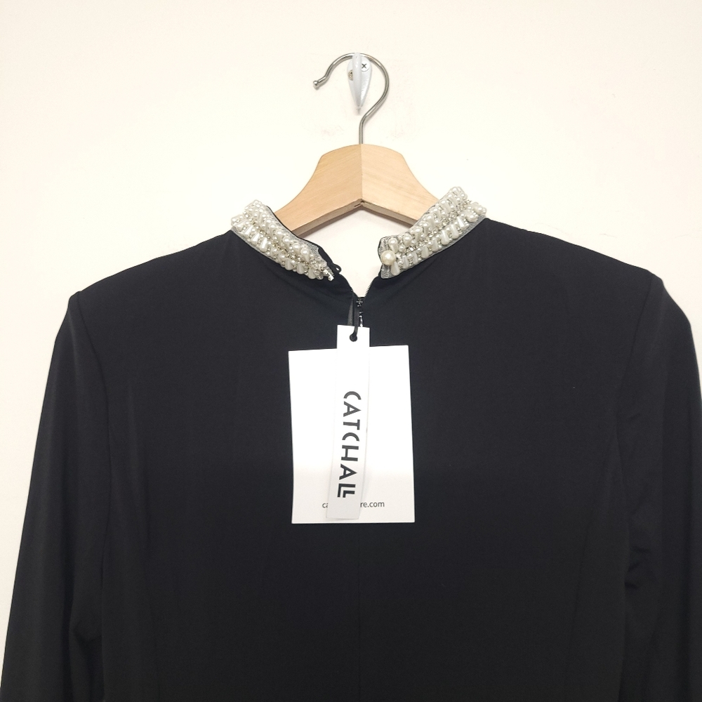 NOWT Catchall Christina Black Pearl Decorated LongSleeve Dress, Sz L - Picture 10 of 16